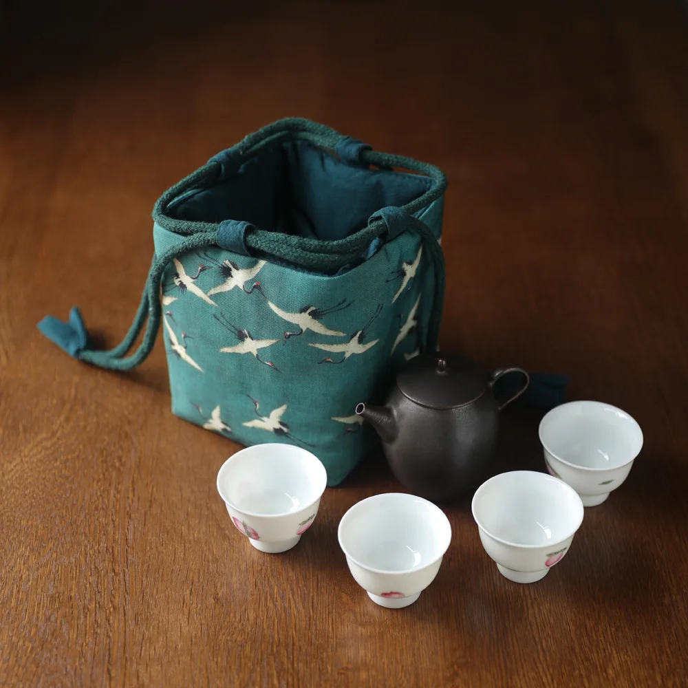 Portable Empty Fabric Bag Printed Cloth Bag Tea Cozies For Teapot String Linen Teapot Tied Tea Cups Teaware Storage ZC788