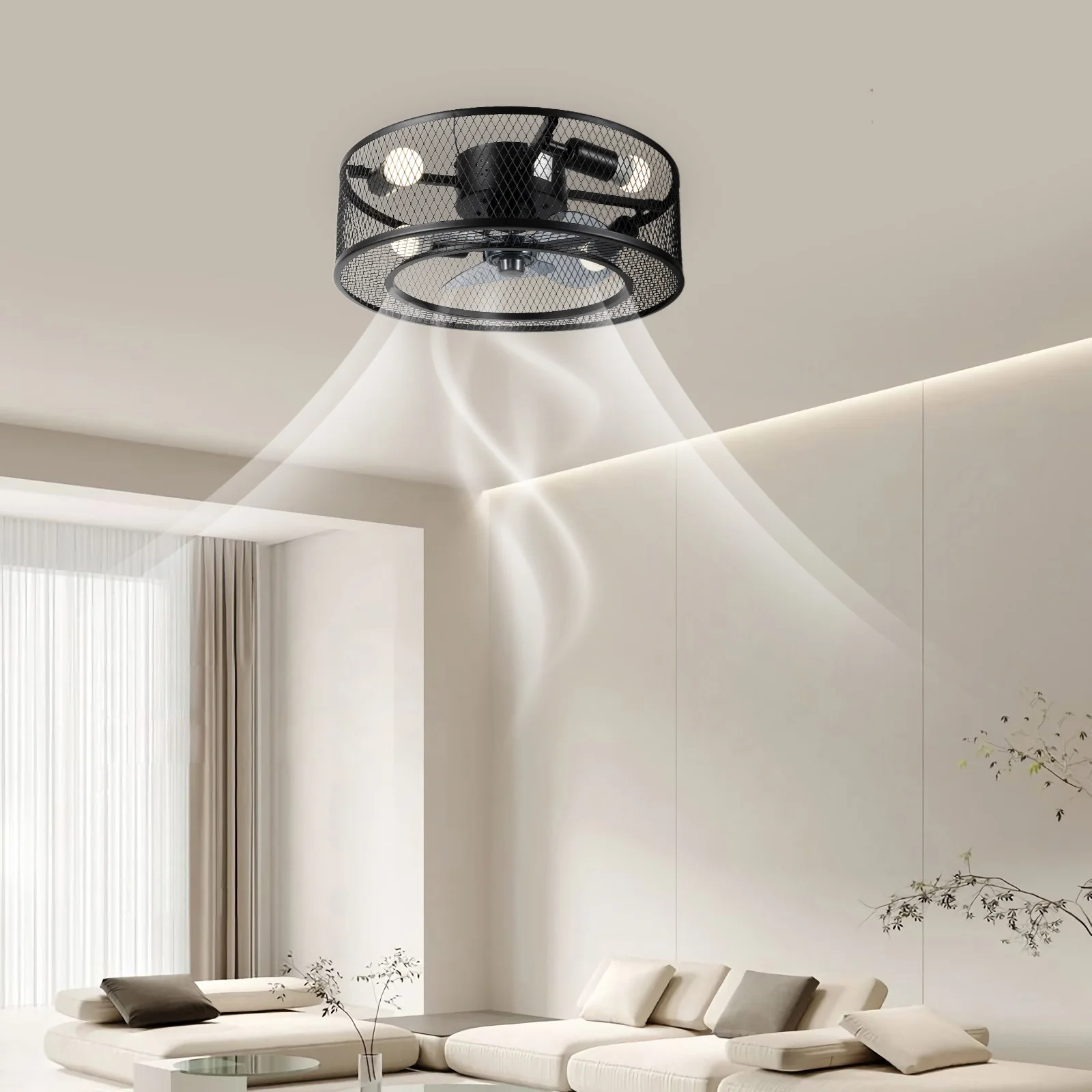 Iron Frame Fan Pendant Light 18 Inch E27 * 4 110v 40w for Home 8.2-11.5ft Height