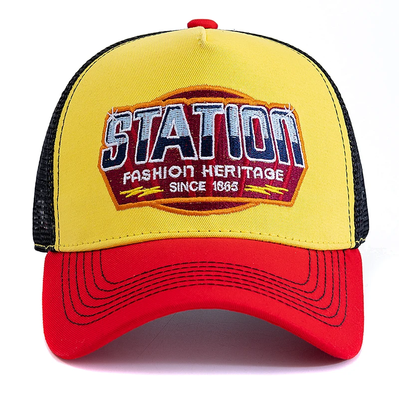 Unisex Rich Color Baseball Cap Classic STATION Letter Pattern Mesh Cap Men And Women Breathable Summer Trucker Hat