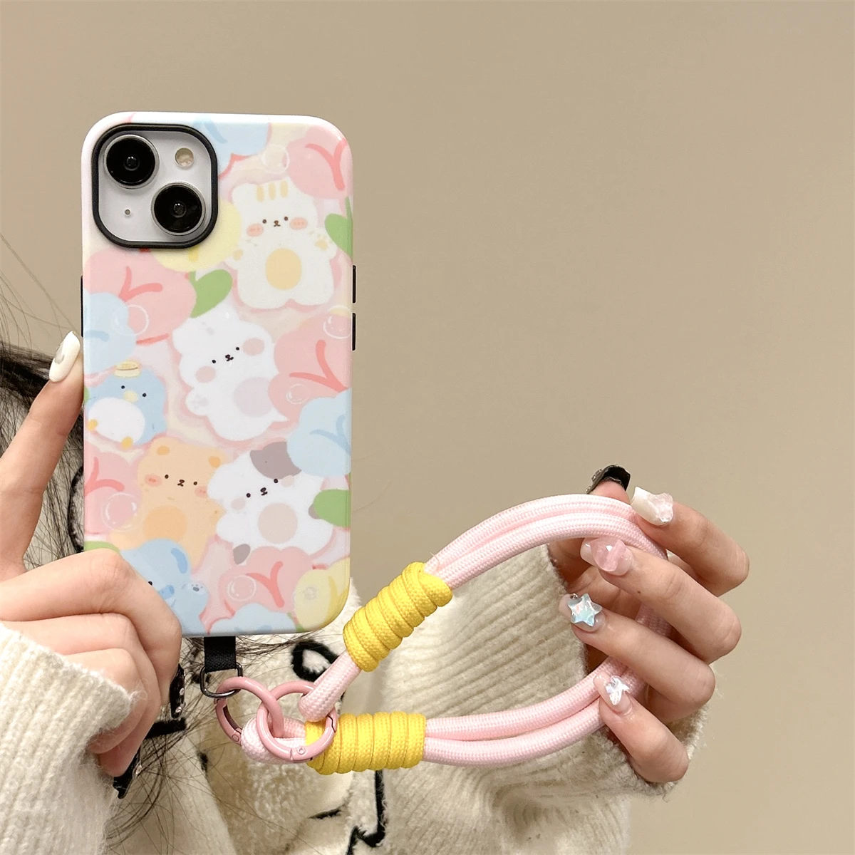 Cute patterns intInclusive Phone Case Two-In-One Film Protective Shell For iPhone 15 14 13 12 11 Pro Max Plus Mini