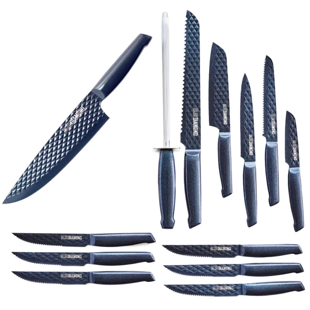 Blue Diamond Stainless Steel Cutlery, 14 Piece Knife Block Set