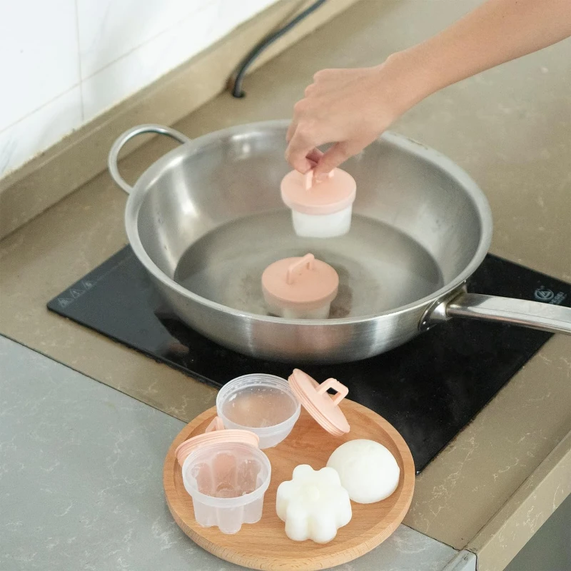 ANYOHOE 4 Pcs/Set Egg Cooker Egg Boiler Hard Boiled Eggs without shell Cups Mold Maker With Lid Brush Kitchen Tools egg cooker
