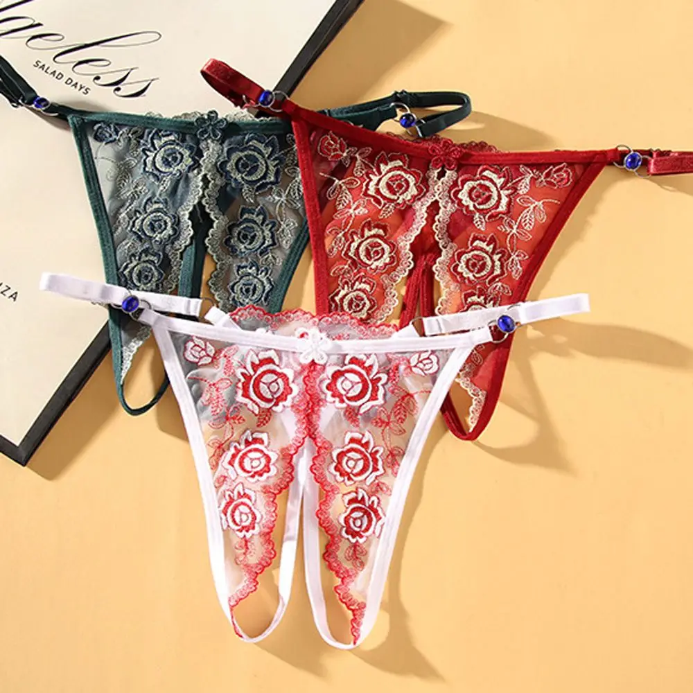 

Cmfortable Hollow Out Embroidery Underwear Adjustable Open Crotch Sexy Flower Panties Jacquard Lace Lingerie Women Thong