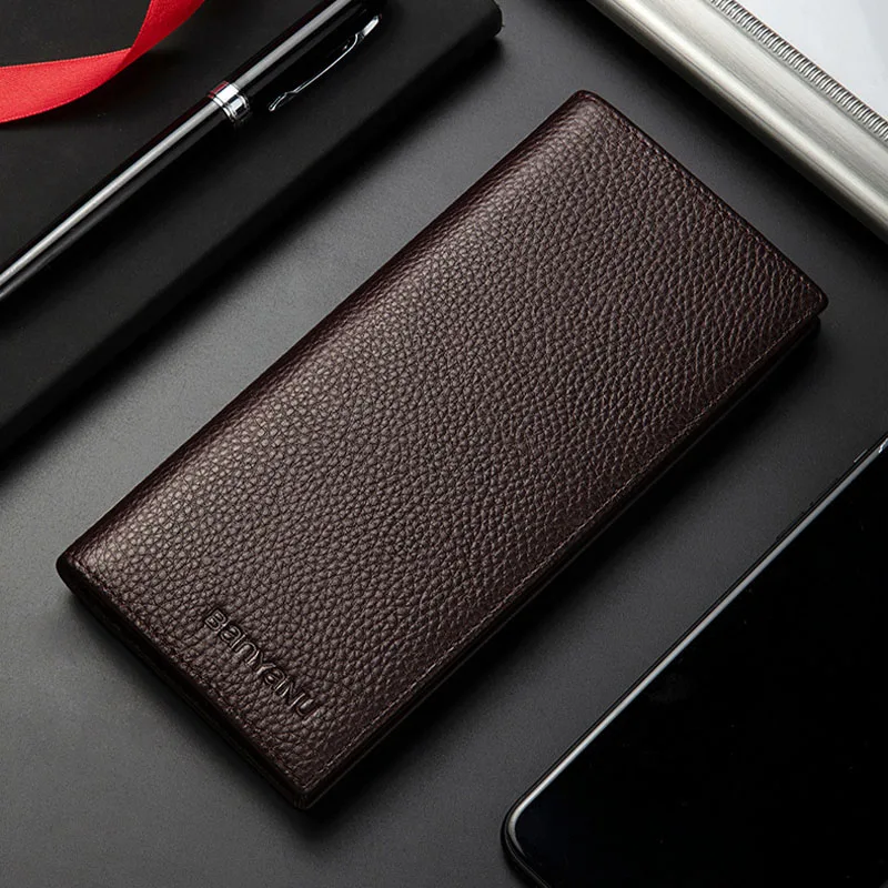 Wallet men's long new leather high-quality business casual brand ultra-thin soft cow belt zipper wallet coin clip