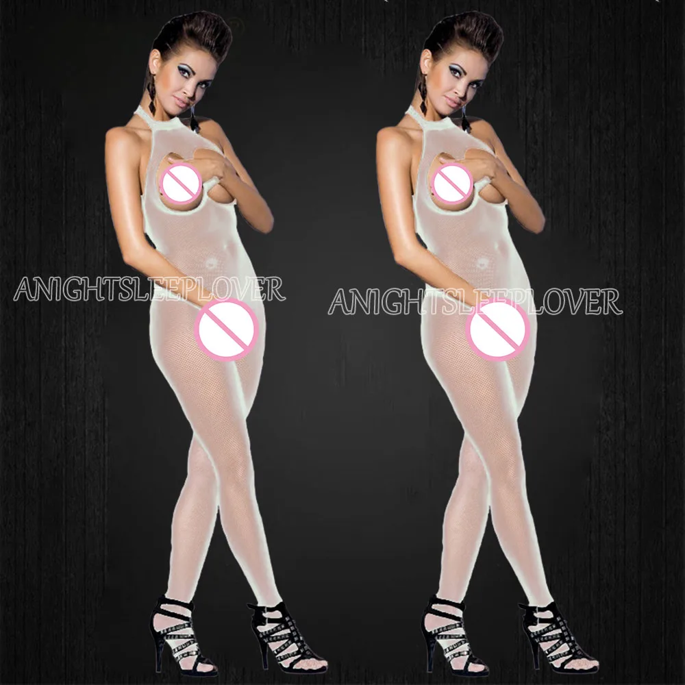 Sexy Bodystockings Lingerie Bodysuit Underwear Women Fishnet Open Crotch catsuit Mesh Tights Erotic Babydoll Teddies White