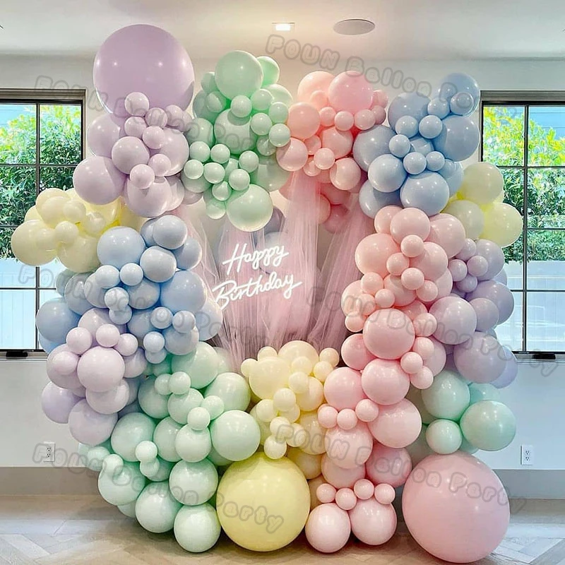 Kit Ghirlanda Arcobaleno Con 146 Palloncini Pastello Macaron - 6 Colori, 4 Misure (45/30/25/12 Cm) - Compleanno, Baby Shower, Matrimonio, Decorazioni Feste - copertina