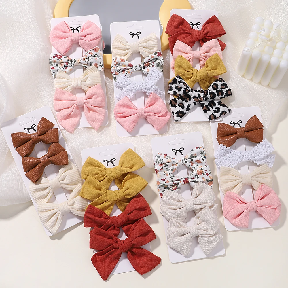 Muslin Baby Girls Bows Hair Clips Hairpins Hairclip 4PCS/Set For Kids Cotton Linen Barrette Flower Print Side Pin Accessories hair clips hair accessories