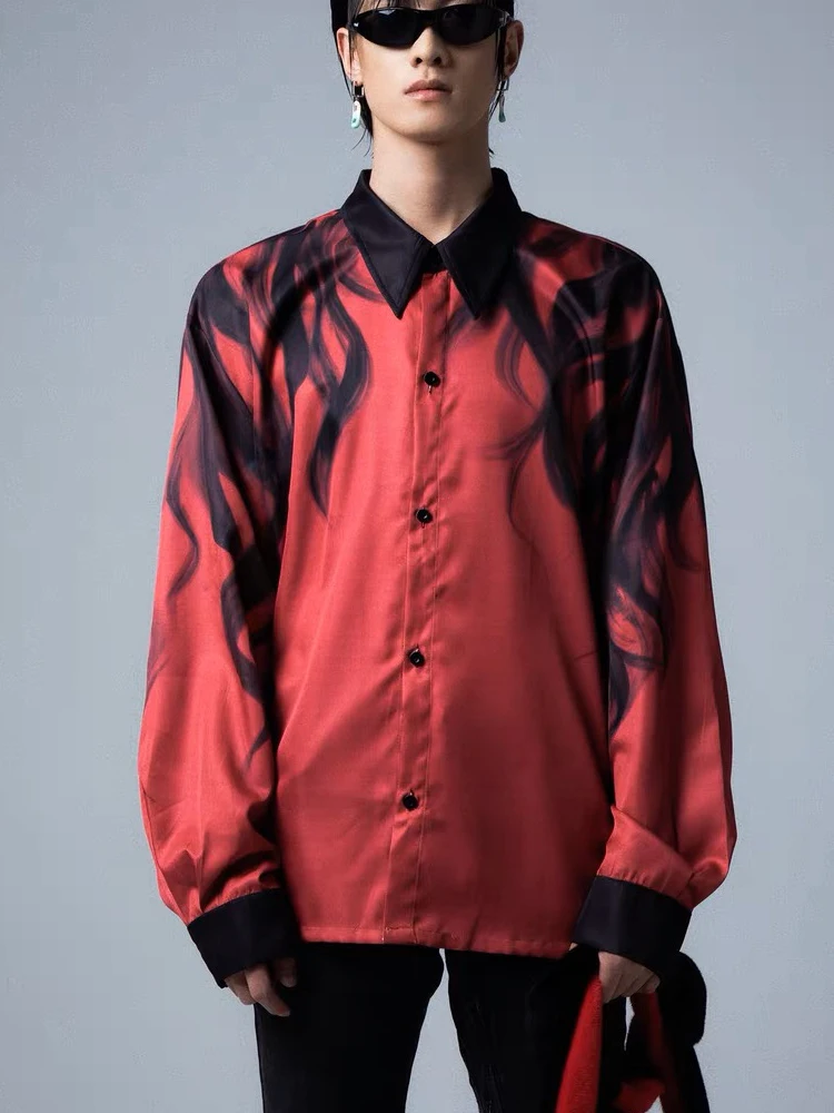 

X1X9X9X9 Fashionable Niche Men's Shirt Casual Loose Red Long Sleeve Independent Design Dark Shirt