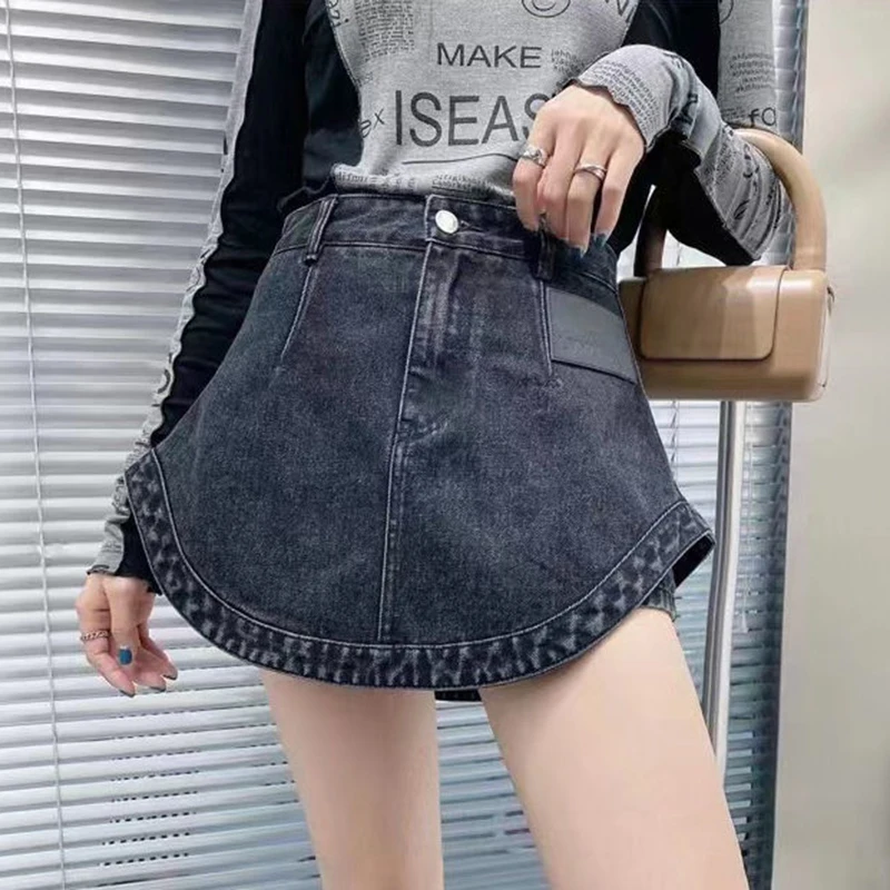 

Denim Skirt Women's 2023 Summer New High Waist Anti glare Lined A-Line Skirt Pants denim skirt jean skirt