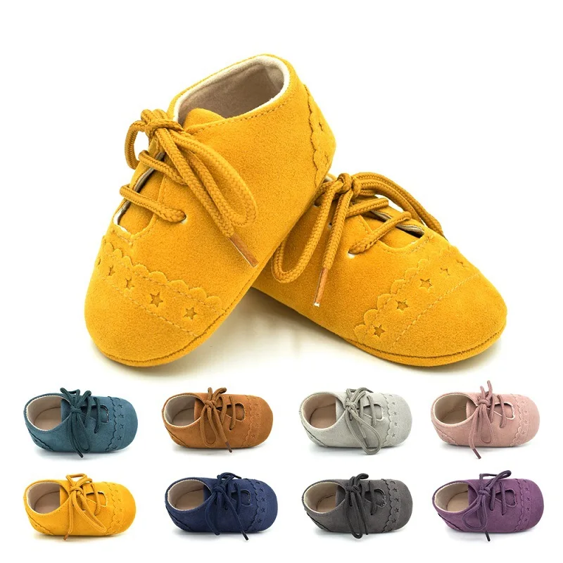 

Newborn Kids Soft Sole Suede Leather Crib Shoes for Boys and Girls Toddler Lace-up Footwear for 0-18 Months First Walker Baby