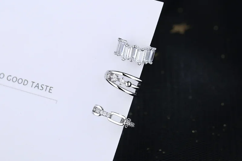 Elviragirl 1-piece Multilayer Line Zircon Clip On Earrings for Women Geometric Silver Color Ear Cuff Without Piercing Jewelry