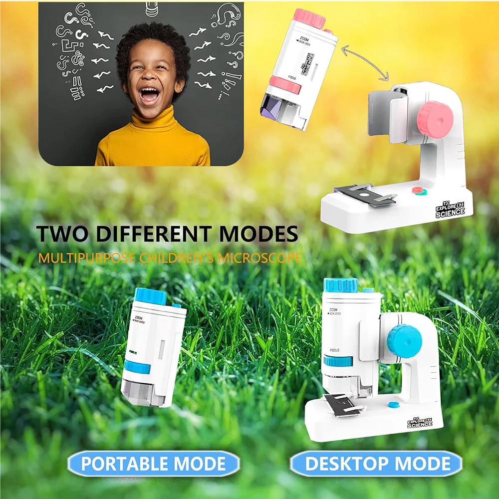 Children's Microscope 60x-200x Biological Microscope Set Portable Microscope Microbiology Exploration for Elementary Students 5