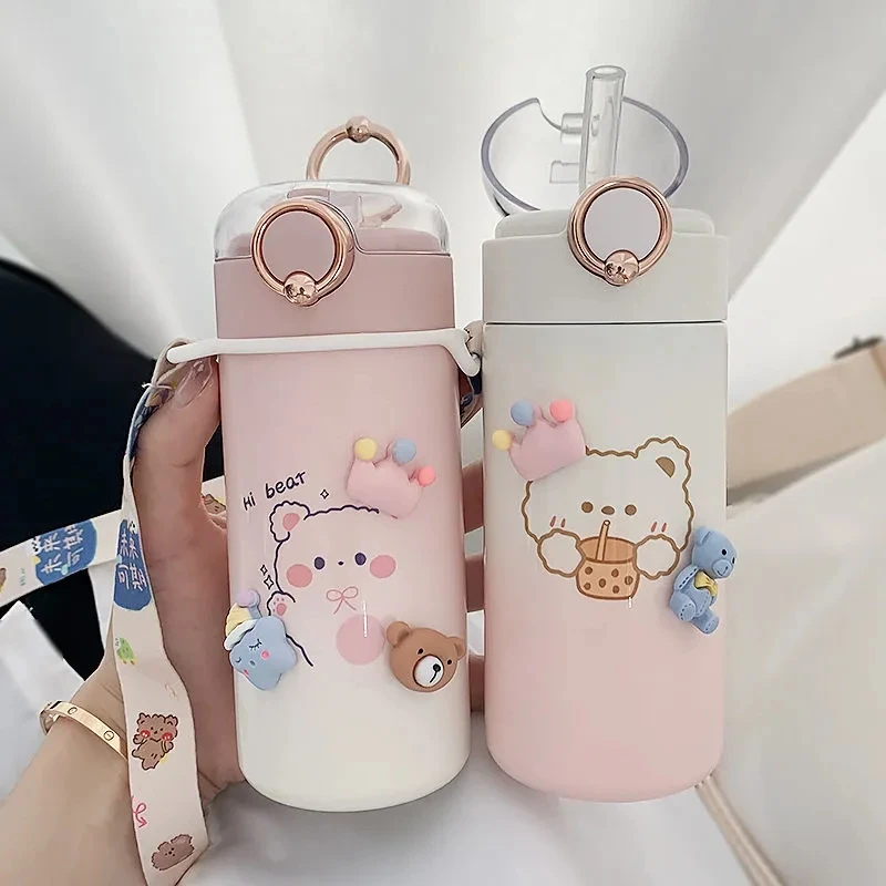 Kawaii Bear Rabbit Insulation Cup 304 Coffee Hot Cold Drink Cup Milk Tea  Thermos with Straw Girls Office Portable Water Bottle - AliExpress