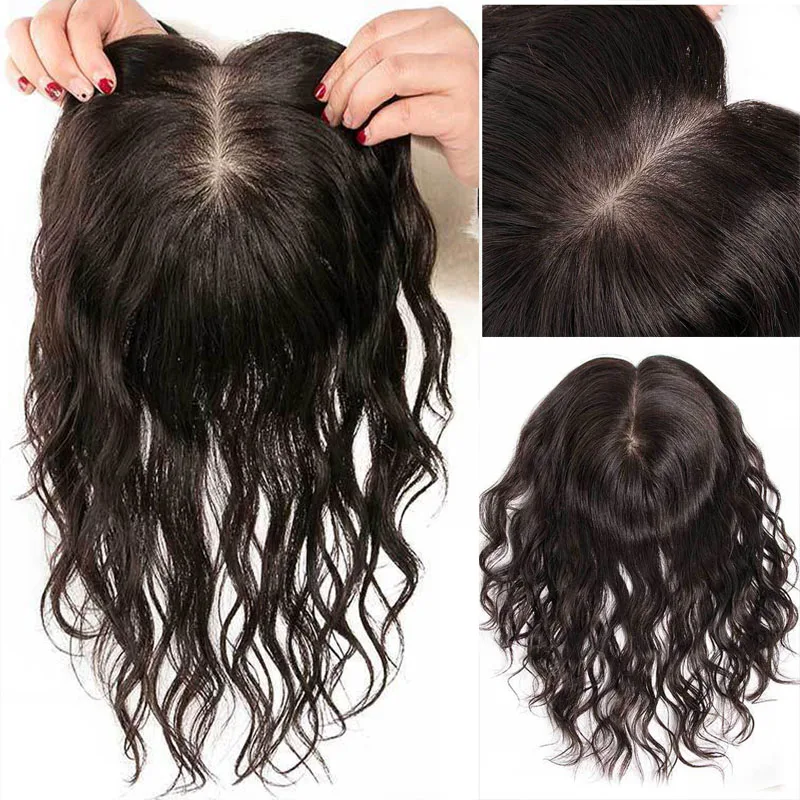 Soft Long Kinky Curly Human Hair Topper With Clips In10x12 Silk Top