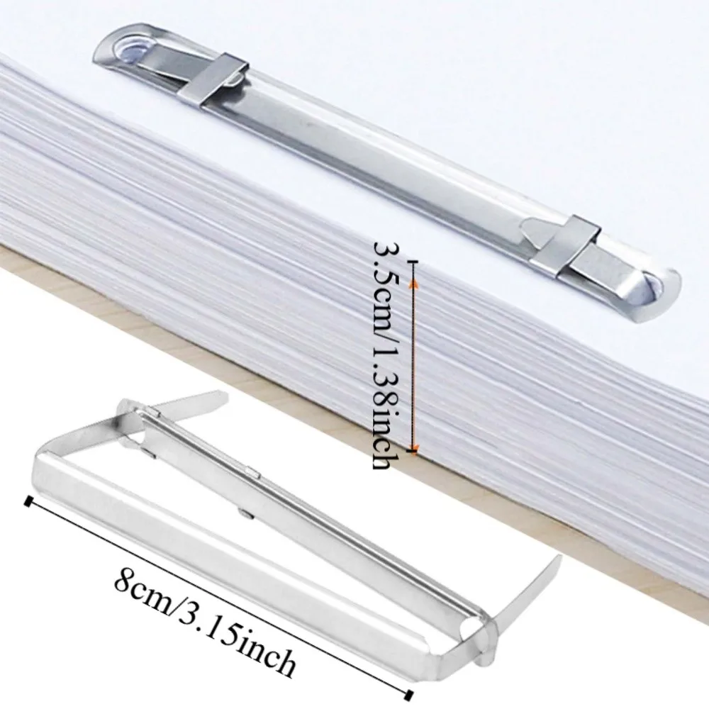 50세트 2홀 종이 바인더 철제 350매 용지 용량 바인딩 클램프 80mm 홀 피치 내구성 있는 2홀 바인더 클립