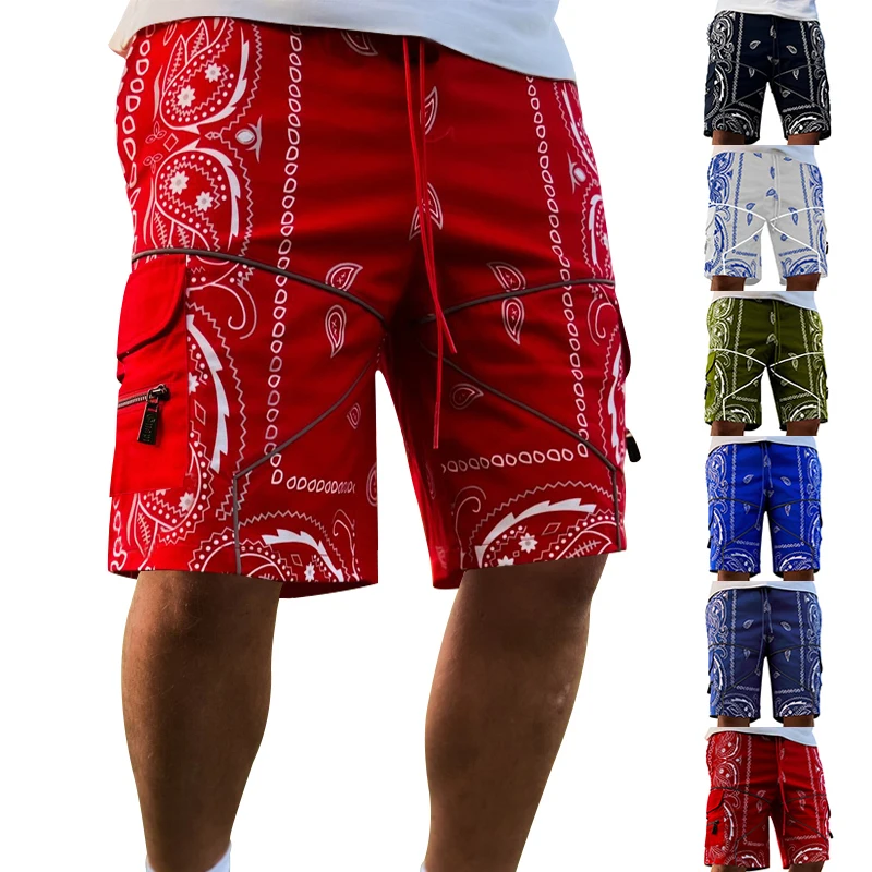 2023 Men's Fashion Cashew Fruit Summer Blossom Shorts Loose High Street Multi Pocket Casual Straight Tube Work Shorts  Clothing