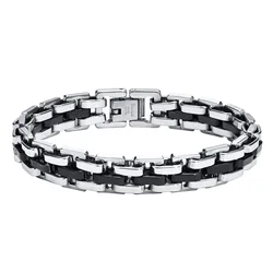Men's Two - Tone Stainless Steel Bracelet - Stylish Gentleman's Accessory - 21cm (BR - 1318SB)