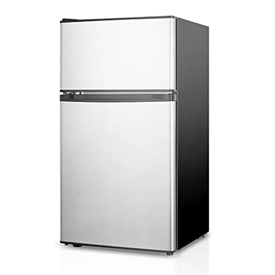 3.2 Cu.Ft Mini Fridge with Freezer 2 Door Compact Refrigerator in Silver for Bedroom Living Room Dorm Kitchen Office Low Noise