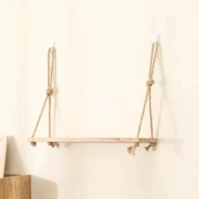 1PC 1/2/3-tier Wooden Floating Shelves for Wall Plant Flower  Hanging Rope Storager Wall Shelf Kitchen Storage