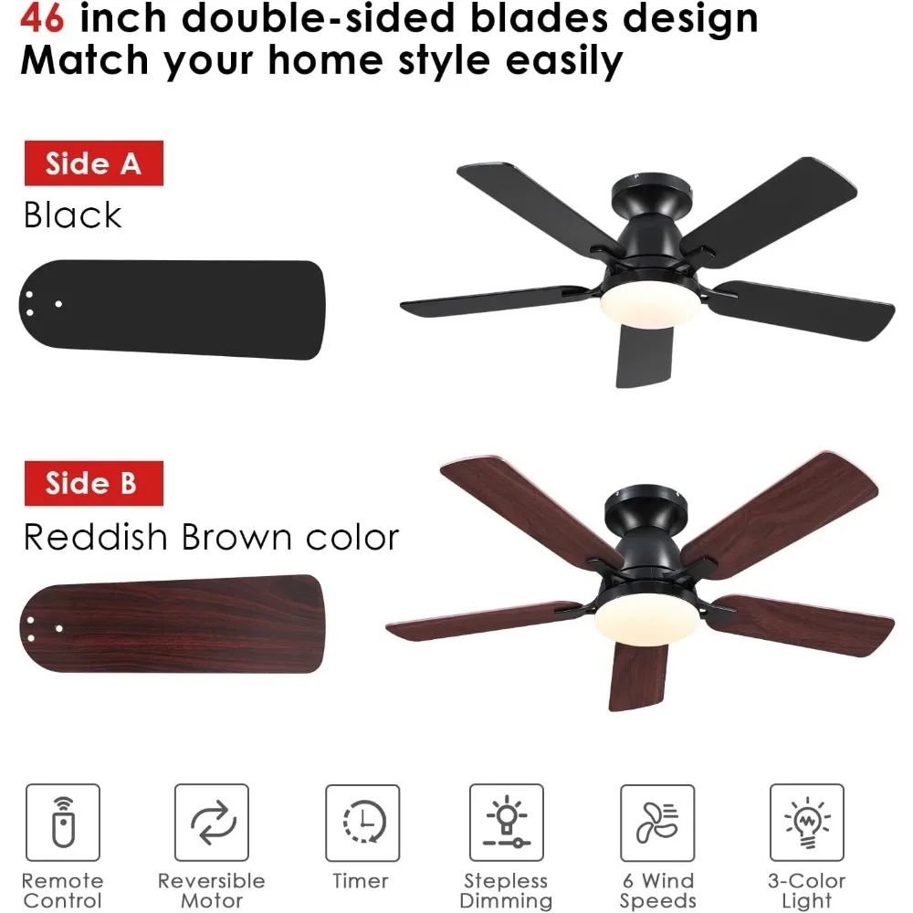 Ceiling Fans with Lights-  Low Profile Indoor Ceiling Fan with Light and Remote/APP Control, Flush Mount 5