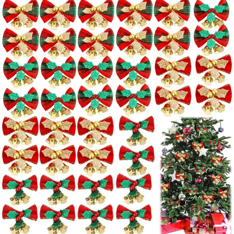 

5/10Pcs Christmas Bows with Bells Mini Christmas Bowknot DIY Craft Gift Ornaments Xmas Tree Hanging Decor New Year Home Decor