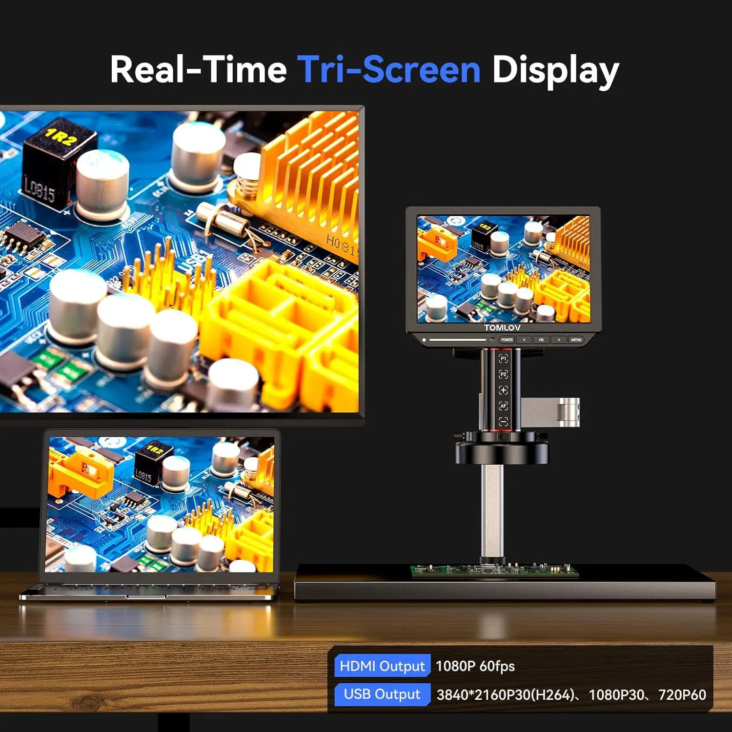 TOMLOV 4K 자동 초점 현미경 TM4K-AF 최대 10.1 HDMI 디지털 현미경 64G, 스핀 플렉스 암 전자 납땜 수리 포함