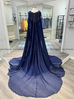 Navy Blue Evening Dress Velvet Sweetheart Mermaid Prom Party Gown Luxury Beaded With Cloak Formal Banquet Celebrity Dress 2024 - Image 3