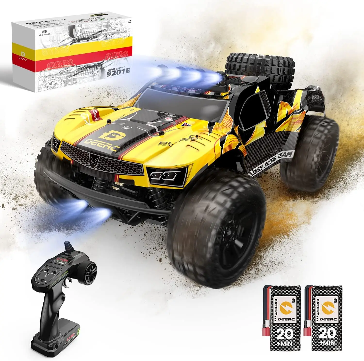 9201E 1:10 Large Remote Control Truck with Lights, Fast Short Course RC Car, 48 km/h 4x4 Off-Road Hobby Grade Toy Monster