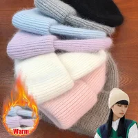 New Winter Korean Style Rabbit Fur Hat - Women’s Candy Color Plush Knit Hat, Simple Thermal Pullover Baotou Cold Hat