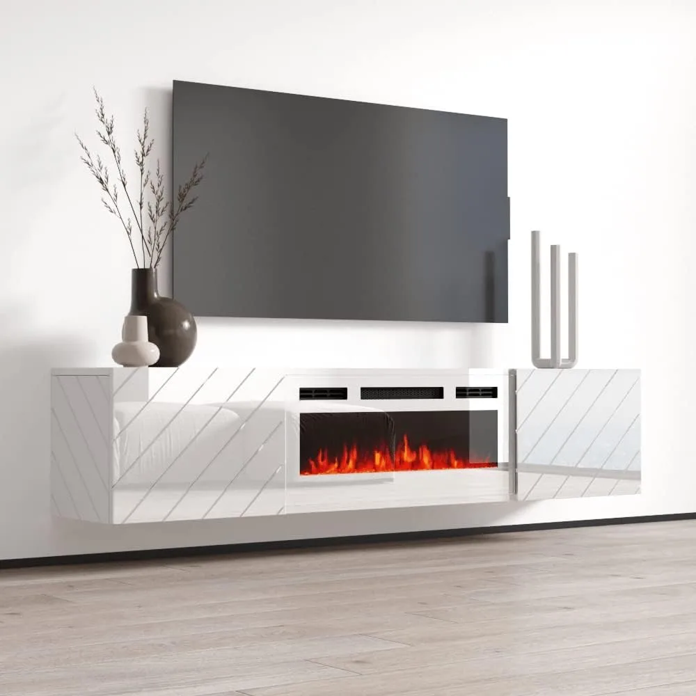 Floating Fireplace TV Stand for TVs Up To 80", 72" Entertainment Center, Wall Mounted Electric Fireplace TV Media Console 2