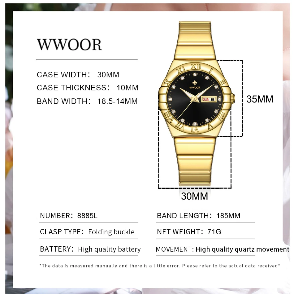 WWOOR Wristwatch For Women Elegant Quartz Stainless Steel Clock Luxury Band Ladies Watches Fashion Casual Business Reloj Mujer