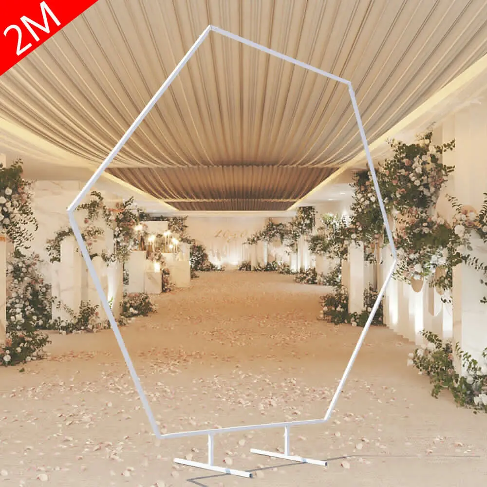 

5Wedding Bar Stand Arch Hexagon White Backdrop Stand Shelf Party Decor Frame 2m