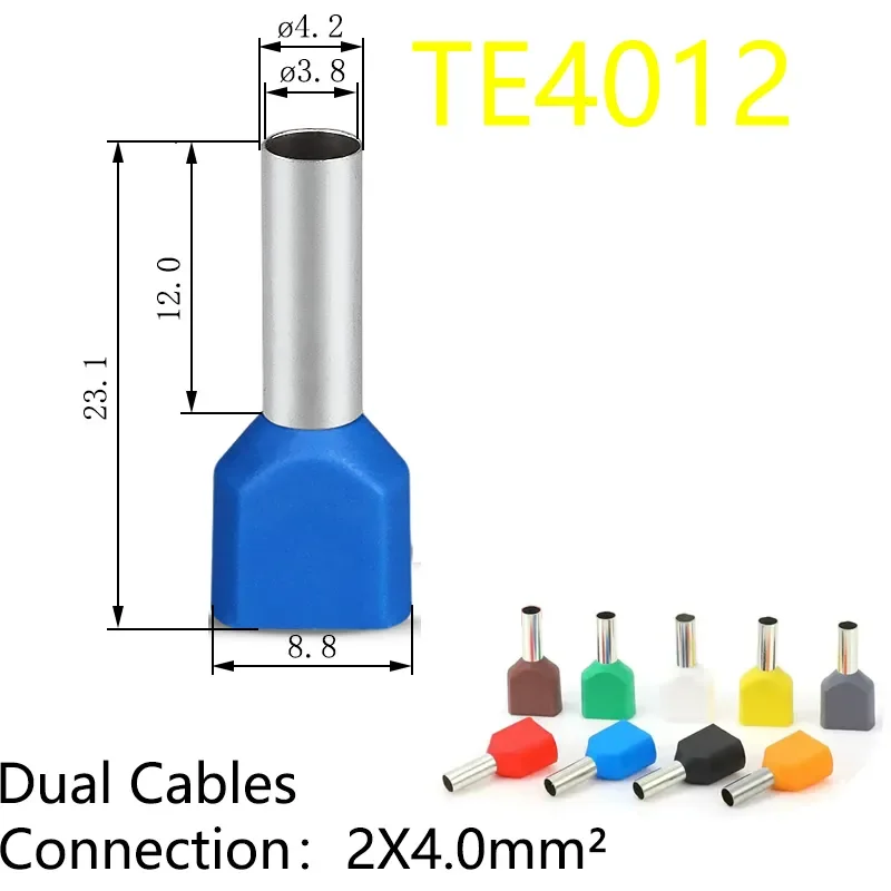 Cabo Elétrico Lug Pure Copper Fios Duplos Vérulas Isoladas Cord End Crimp Terminal 2×4 2×12 2×10 mm 1000 Pcs