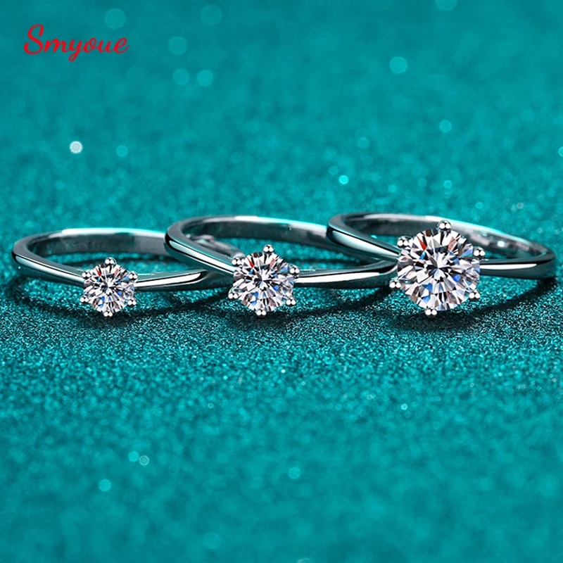 Smyoue 0.3Ct/0.5Ct/1Ct/2Ct/3Ct Moissanite Solitaire Ring Per Le Donne Sparkling Wedding Band 100% Real 925 Gioielli In Argento Sterling