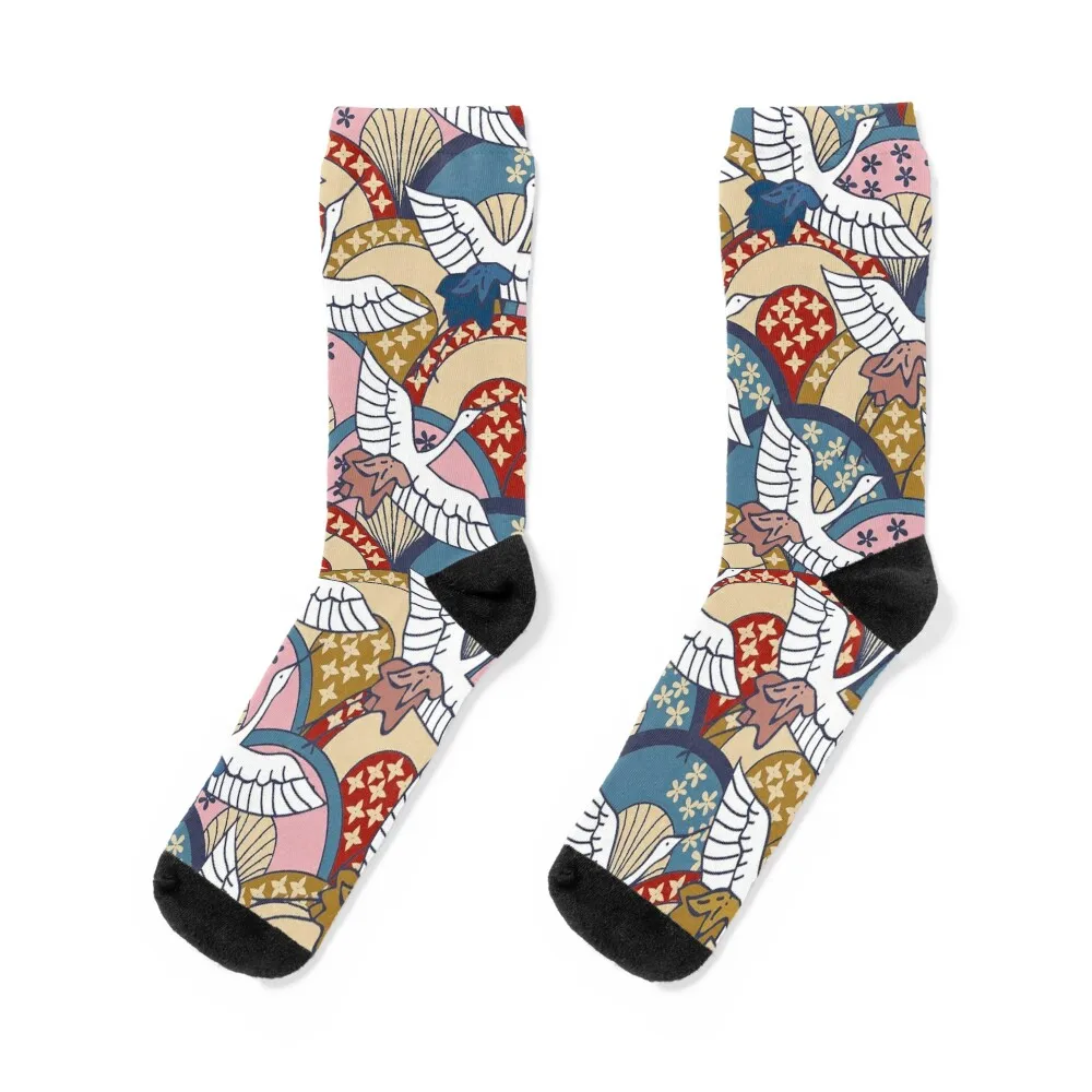 

Japanese crane pattern Socks luxe custom sports cotton floral Socks Woman Men's