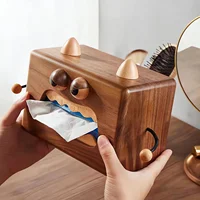 Wooden Tissue Box，Holdercute Little Monster Tissue Case Holder,Napkin Storage Holder,Nordic Home Living Room Desktop Decor Gifts 1