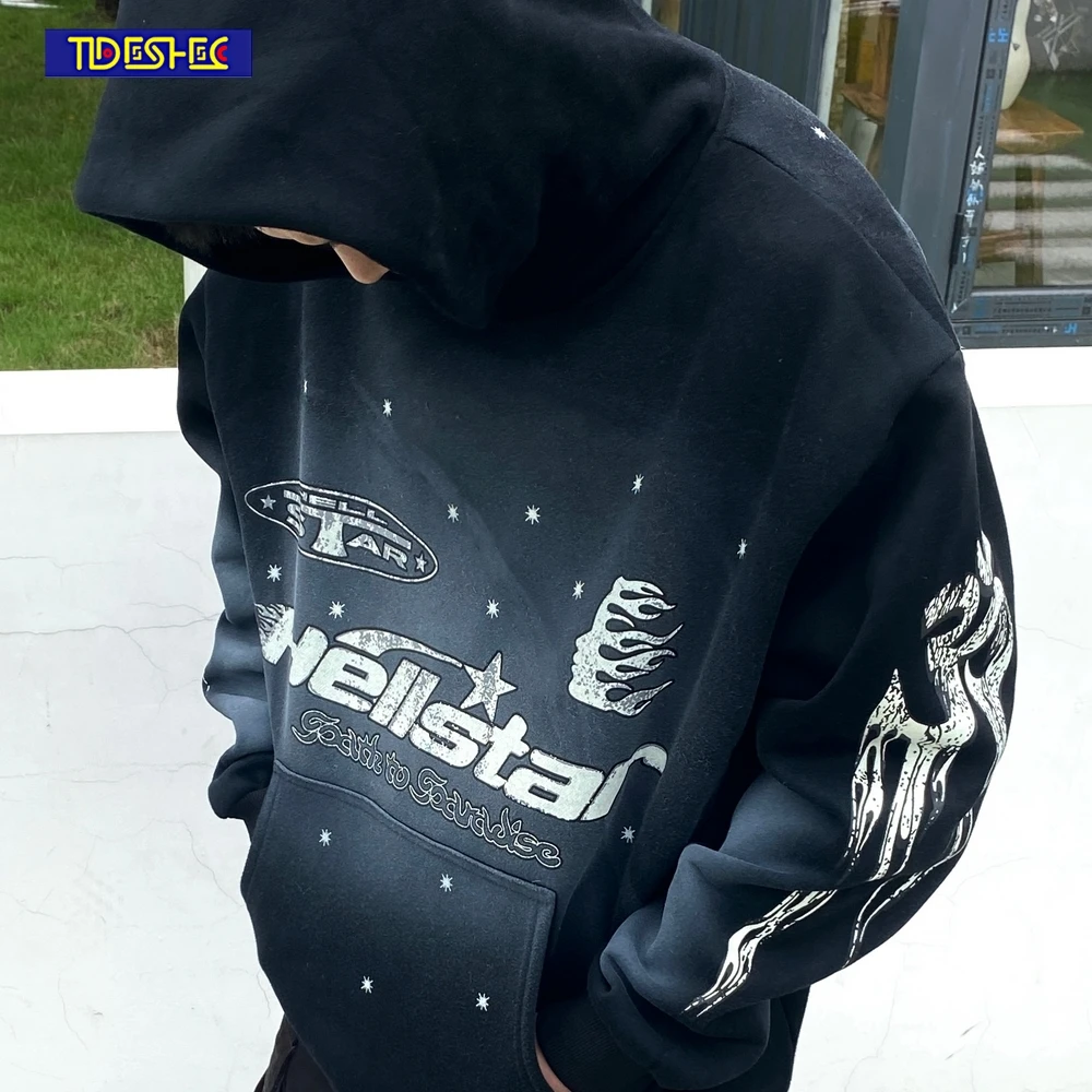 

Washed Hip Hop Streetwear Vintage American Winter Letter Design Graffiti Print 2023 Loose Casual Cotton Oversized Hoodie Couple