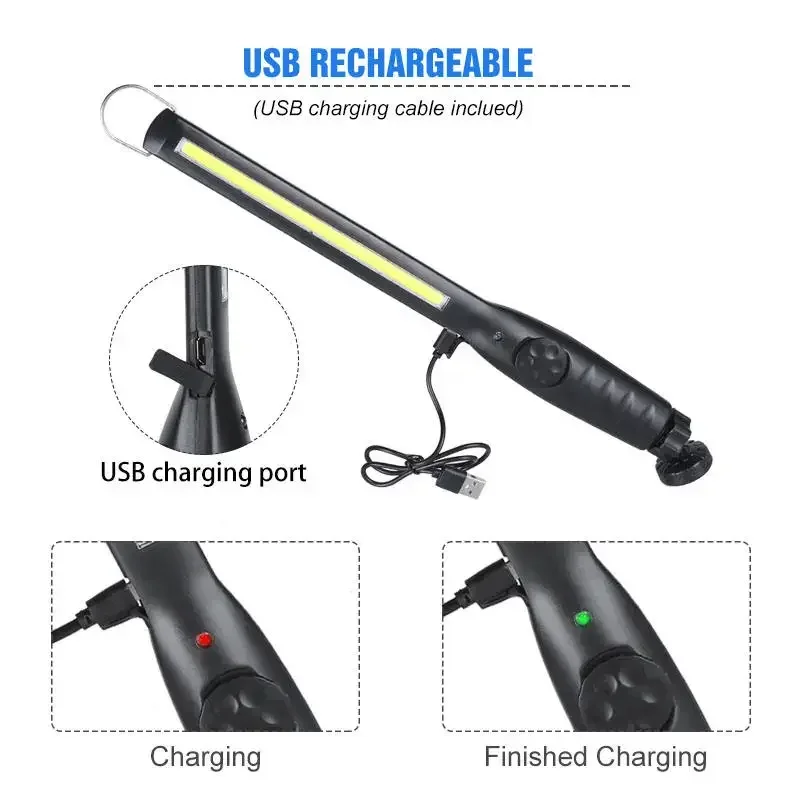 USB Rechargeable COB LED Work Light Portable Magnetic Cordless Inspection Light for Car Repair Home Workshop Emergency portable work lights portable work light