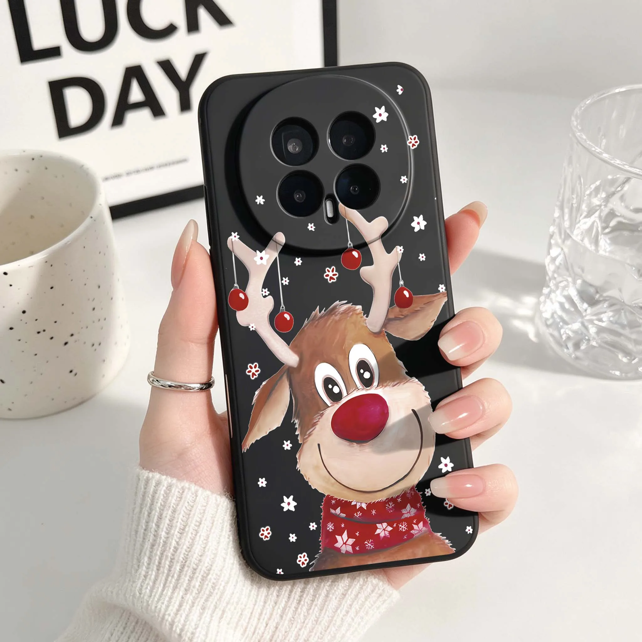 Festive Cartoon Christmas Deer Phone Case - Black