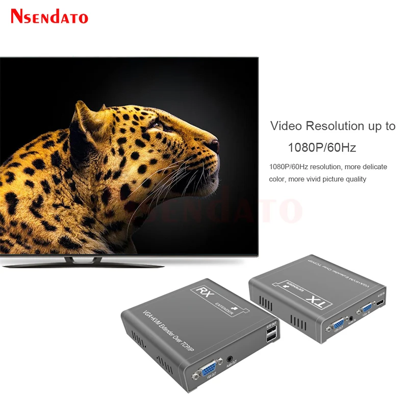 VGA KVM Extender RJ45 1080P 200m Over IP CAT6 Rj45 Ethernet Network Extension Cable KVM VGA Extender Switch For Mouse Keyboard