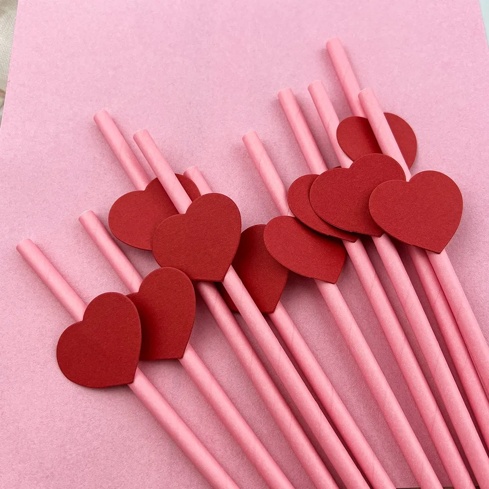 20Pcs Eco-friendly Heart Paper Straws Pink/yellow Degradable Daisy Flower Paper Straws 6mm Disposable Drinking Straw