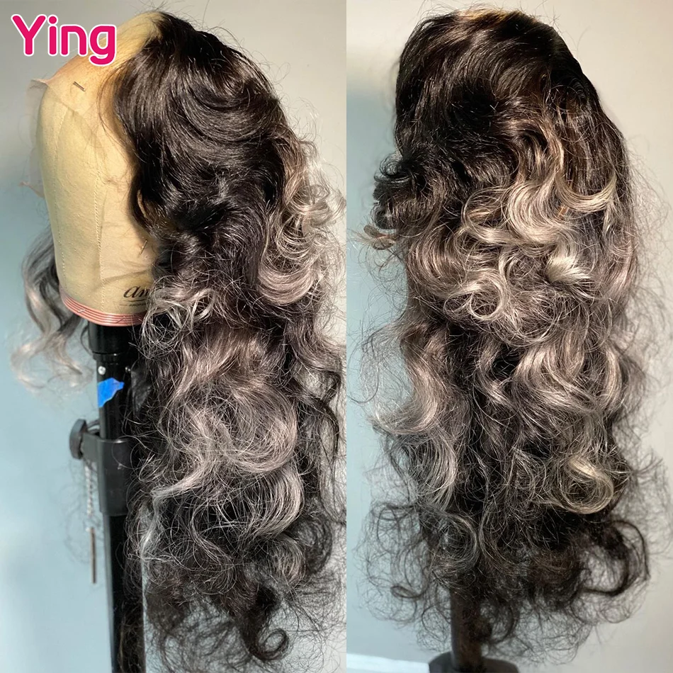 

Ying Highlight 613 Blonde Root mixed Silver Gray 13x6 Transparent Lace Front Wig PrePlucked 180% Body Wave 13x4 Lace Front Wig