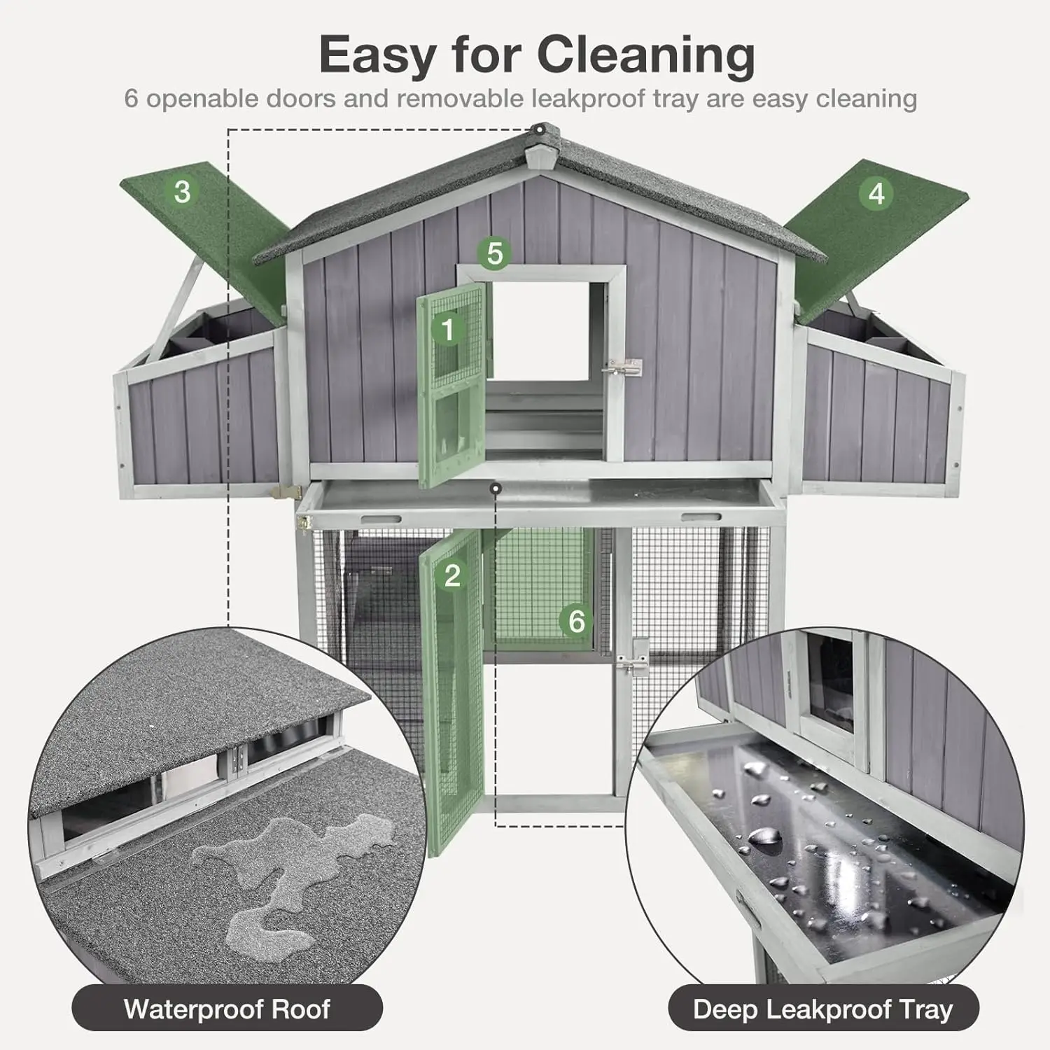 Unique Folding Design for Easy to Set Up - Chicken House for Outdoor with Two Nesting Box, Leakproof Pull-on Tray, and UV 4