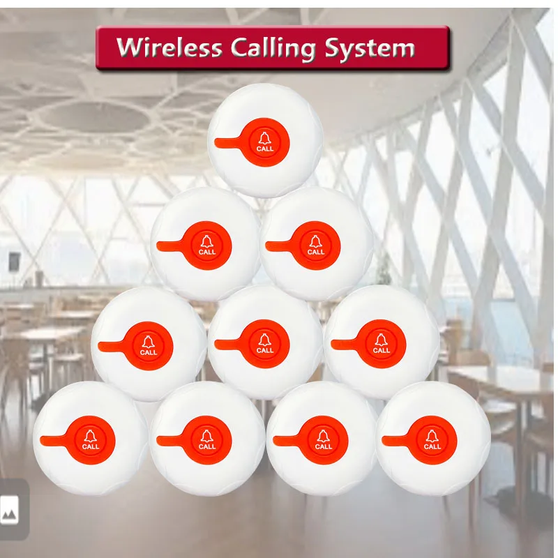 QWICALL Waterproof 10 Button Transmitters Wireless Calling Systems Guest Waiter Pager Buzzer for Bar, Restaurant Service bell