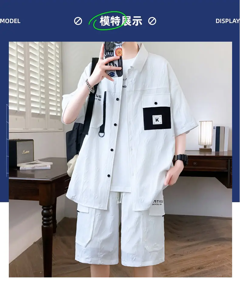 Neue 2026 Sommer Kurzarm-Shirt & Five-Cent-Shorts Freizeit Herren-Sets Kleidung Jugend 2-teilige Outfits Streetwear Oberteile & Hosen – Detail 8
