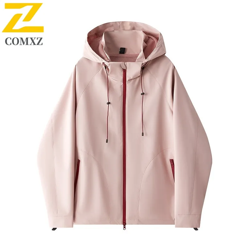 COMXZ Men Biker Jacket Soft Shell Hooded Windproof Outdoor Hunting Camping Coat Climbing Minimalist Scratch Resistant Outerwear