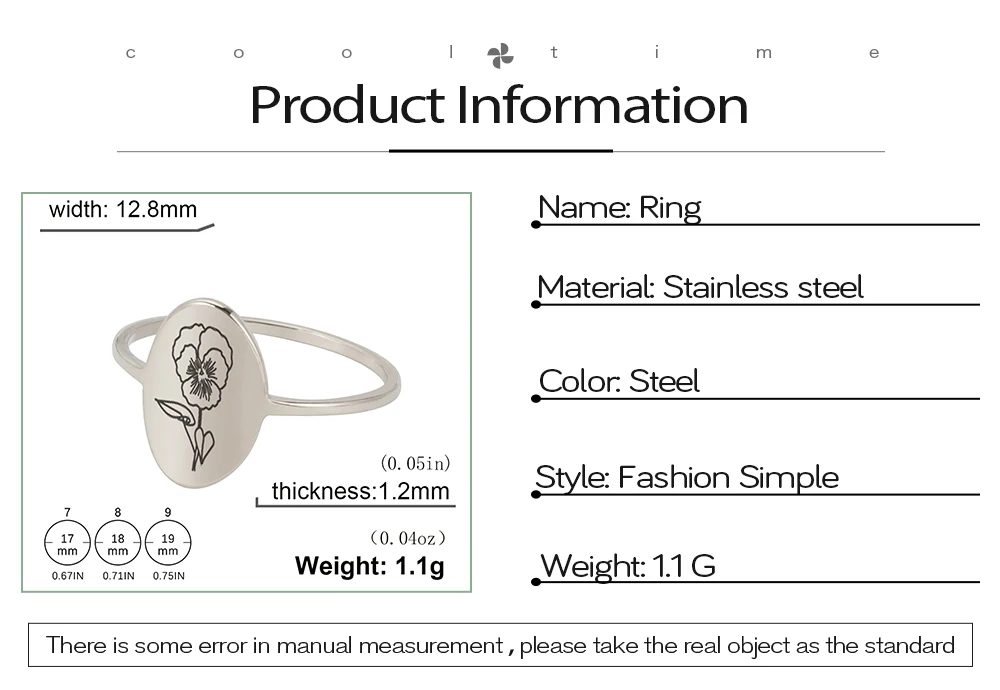 COOLTIME Blumenringe zum 12. Geburtsmonat für Frauen, Edelstahl, oval, Siegel, ästhetische Ringe, Schmuck, Freund, Liebhaber, Geburtstagsgeschenk – Detail 17