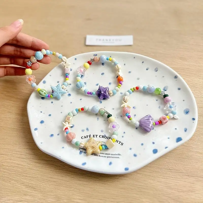 Bunte Keramik Shell Seestern Perlen Armband für Frauen Boho Fisch Perlen geflochtene Seil Kette Strand Party Schmuck – Detail 6