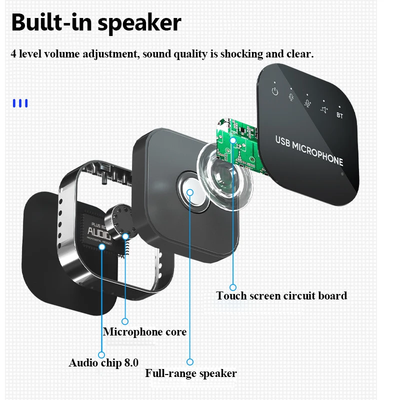 데스크탑 USB 회의 마이크, 블루투스 스피커, 유선 터치 키, 무지향성 PC 노트북, 라이브 방송 마이크, 지지대 음소거