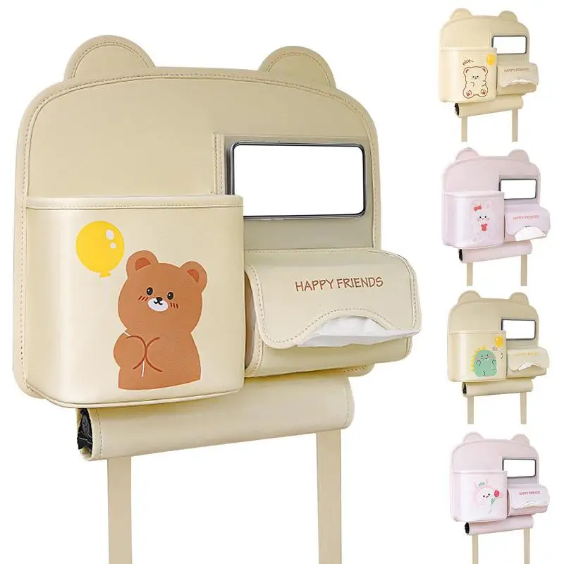 

Car Seat Organizer Multifunctional PU Leather Car Storage Bag Automotive Cute Cartoon Storage Bag Tissue Box Trash Can Car Tools